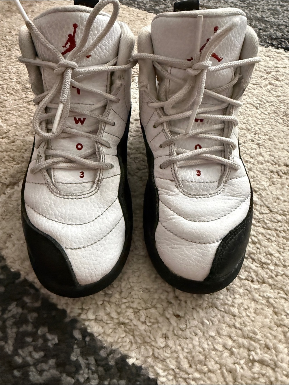Jordan Retro 12 White and Black High-Top Basketball 13 Sneakers with Red Accents